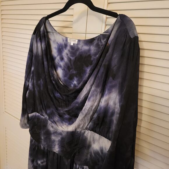 Kiyonna Plus Size 3X Tie Dye Maxi Dress Blue Gray White Flowy Ruffle Boho - Picture 2 of 9